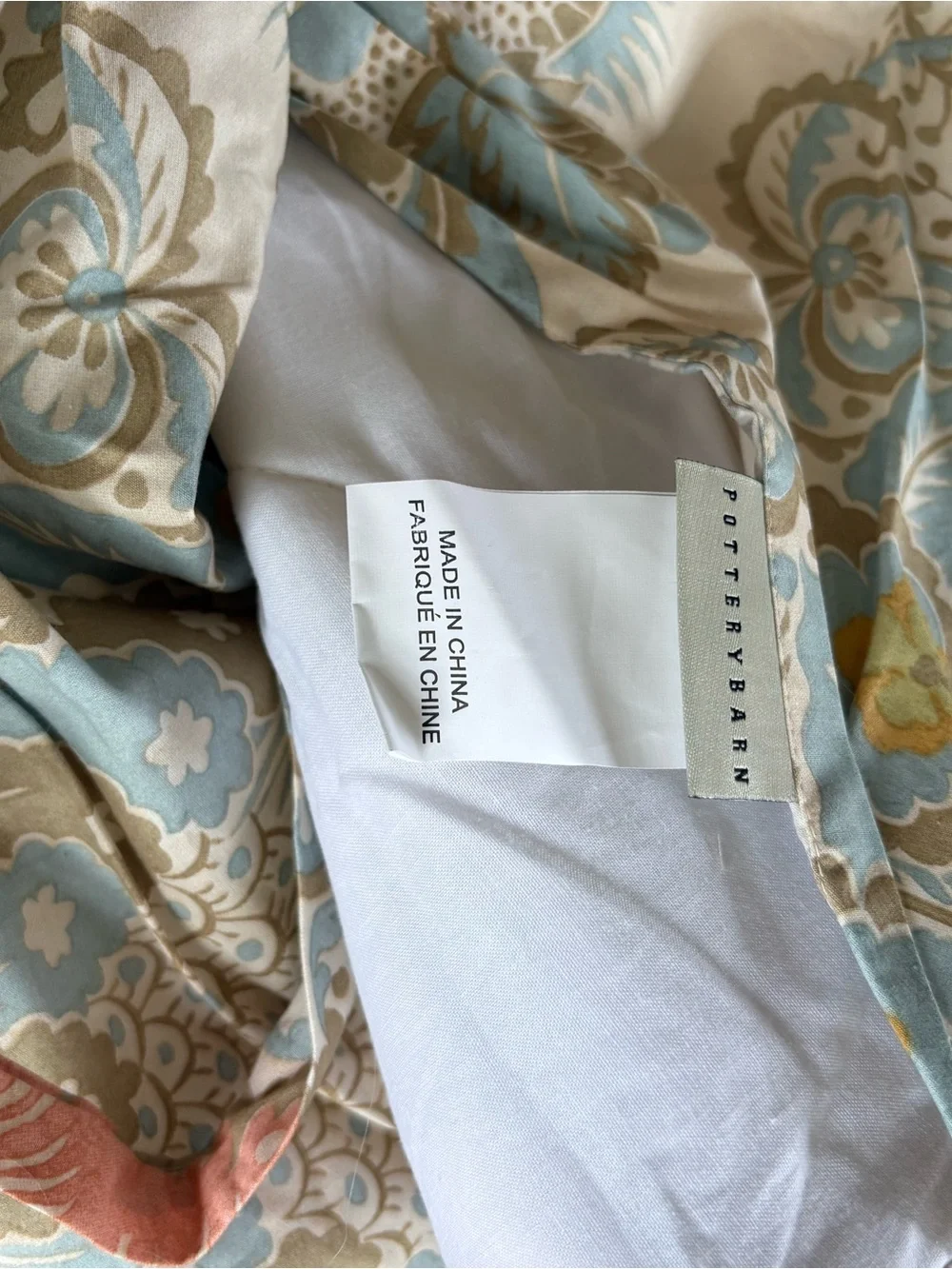 Pottery Barn Quilted Floral Euro Sham in Cream, Blue & Coral